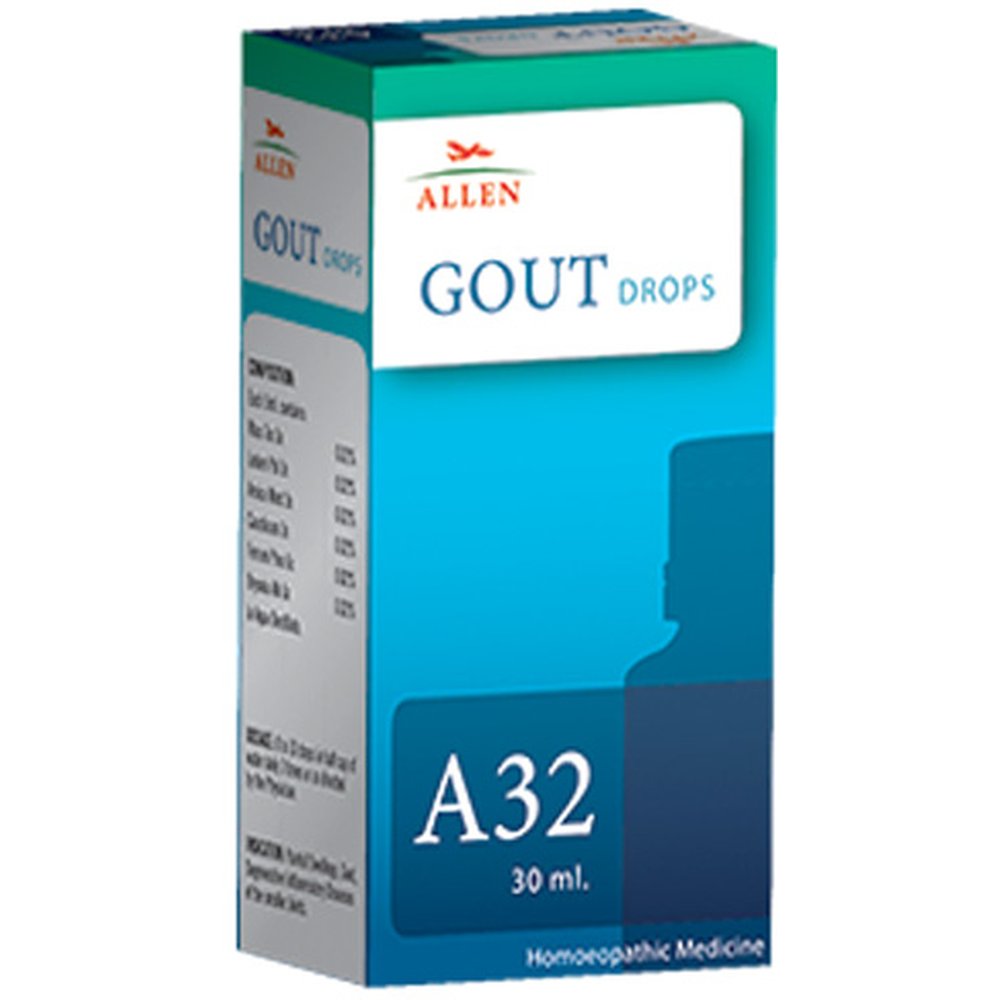 BUY Allen A32 Gout Drops 30ml DISCOUNT 55% OFF COD | Homeonherbs Allen A32 Gout Drops
