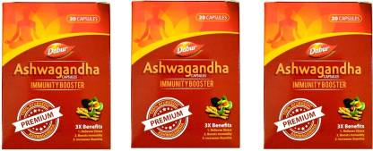 Dabur Ashwagandha Capsules Immunity Booster 20caps, Pack of 3