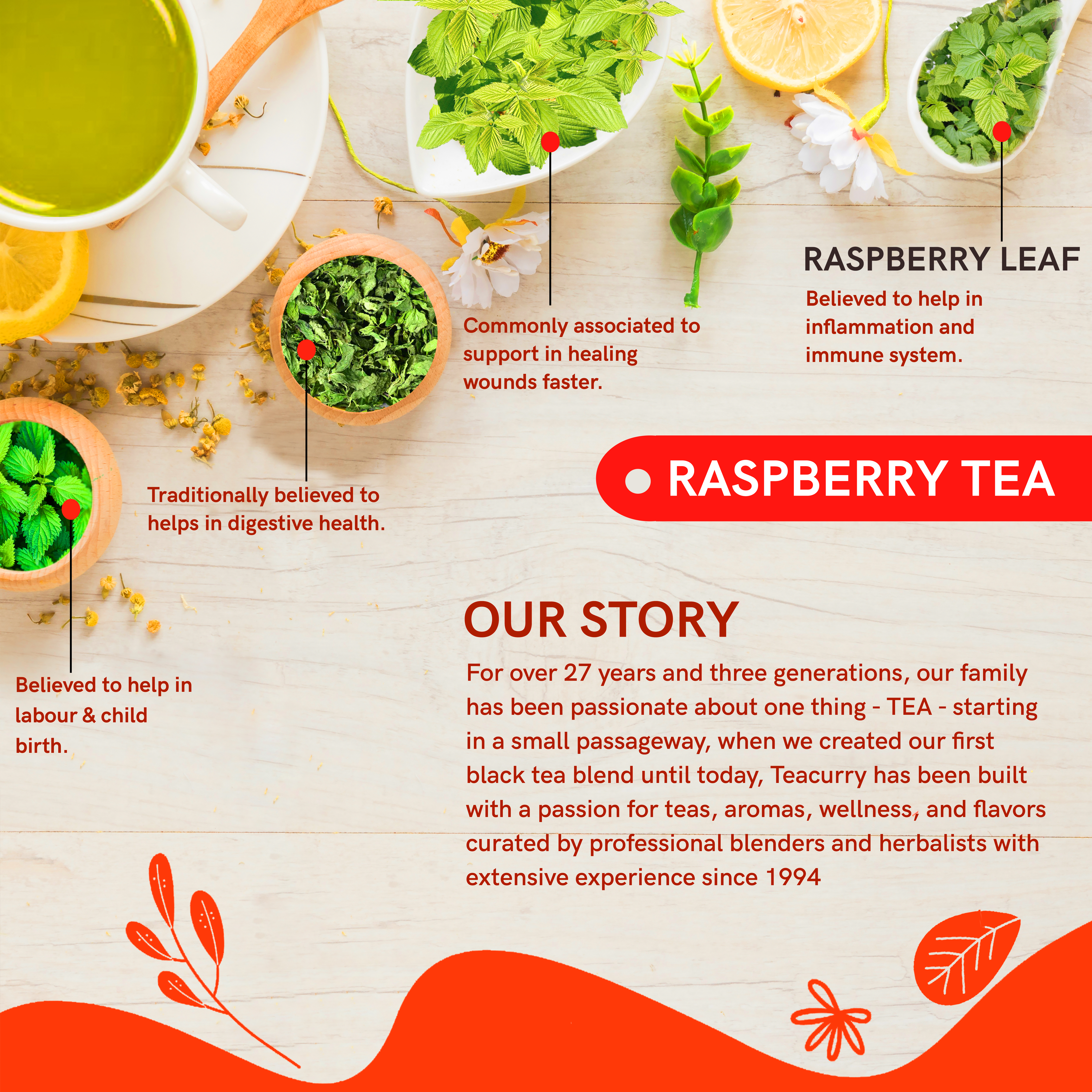 Teacurry Raspberry Leaf Tea - Helps with Period health, Fertility, Labour & Child birth